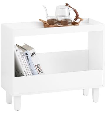 SoBuy Beistelltisch – Multifunktionaler Nachttisch mit 2 Ablagen – Ideal für Wohnzimmer, Schlafzimmer oder Büro, B60 x T25 x H50 cm, Weiß FBT147-W