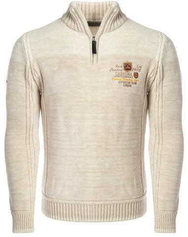 Carisma Strickpullover für Herren ? Herren Troyer mit Stickerei ? Angenehmer Regular Fit Pullover für Büro und Freizeit 7803 Sand XL