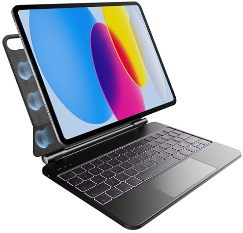 pankeybd Custodia con tastiera per iPad A16 2025 e iPad 10ª generazione 2022, Retroilluminazione a 7 colori, Trackpad multi-touch, Design magnetico fluttuante, Nero
