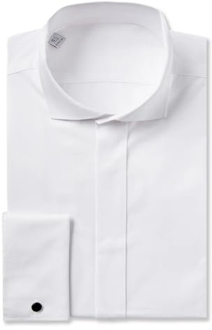 Men's Wing Collar Shirt White Regular Fit Double Cuff Plain Long Sleeve Bow Tie (UK, Neck, 17.5, Regular, Regular, White)