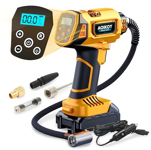 Aoikoy Inflador Ruedas Coche, para Batería Dewalt 21V, Compresor Aire Portátil 160 PSI, Pantalla LCD y Función de Parada Automática, para Moto, Bicicleta, Pelota, Coche, Pila no incluida