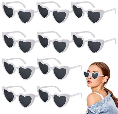 10 Paires Lunettes de Soleil Coeur Vintage,Lunettes de Soleil Coeur Blanc,Lunettes de Fête Voyages Mariage,Lunettes de Soleil Années 70,Lunettes de Soleil en Forme de Coeur,pour Anniversaire,Fête