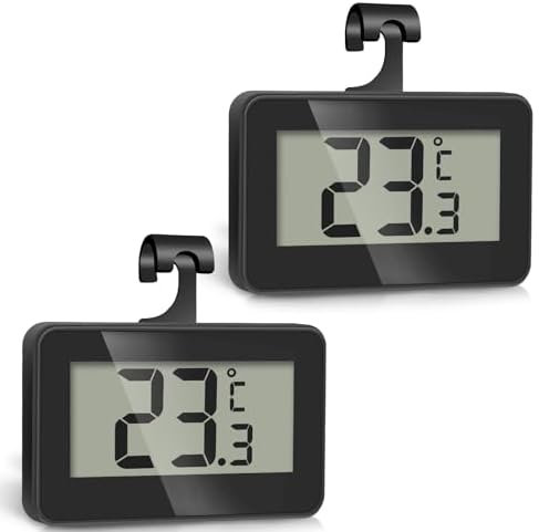 AiQInu 2 Pezzi Termometro Digitale Frigorifero, Magnetico Termometro Acquario con Gancio, Mini Termometro Frigo, Termometri Freeze per Casa, Ristoranti, Bar, Nero