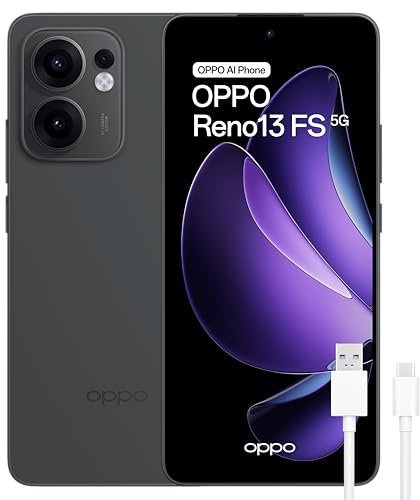 OPPO Reno13 FS 5G - Smartphone Libre con IA, 12GB RAM + 512, Pantalla AMOLED 6.67 120Hz, Cámara 50MP, IP69, Batería 5.800, Carga Rápida 45W, Versión Española - Gris