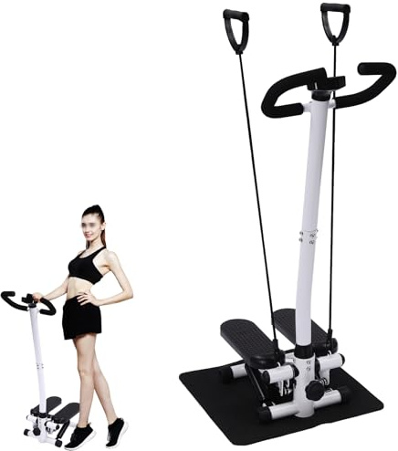 DHQCQL Stepper para el hogar, fitness stepper con esterilla y 2 bandas de resistencia, Stairmaster para casa con manillar, negro Stair Stepper para el entrenamiento diario, hasta 150 kg, 29 x 39 x 110