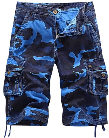 Camo Cargo Shorts for Men UK Camouflage Combat Shorts with Multi Pockets Summer Workwear Loose Fit Drawstring Bottoms Casual Short Pants for Walking, Running, Fishing, Hiking & Camping