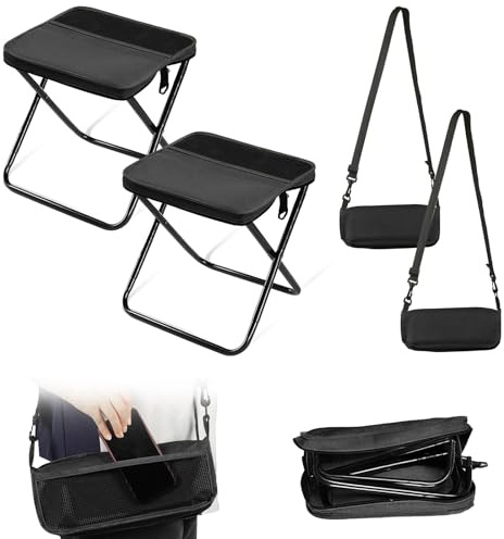 2PCS Portable Foldable Backpack Stool for Camping, Small Folding Chair for adults, Lightweight Mini Pocket Fold Up Telescopic Stools for Fishing Travel Hiking Garden Outdoor Indoor(2* Black, Large)