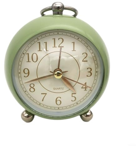 Réveil analogique silencieux de style rétro avec fonction veilleuse, sans tic-tac, double cloche, horloge vintage à piles pour chambre à coucher, chevet, salon, bureau, décoration d'intérieur (C)