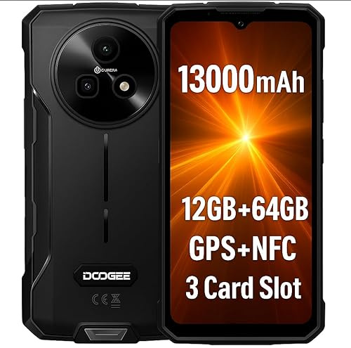 DOOGEE Fire 5 Outdoor Handy, 13000mAh, 12GB RAM+64GB ROM, 6.6 HD+ 90Hz, 13MP AI Kamera, IP68/IP69K, Android 15, Octa-Core, Dual SIM, NFC, Smartphone Robust Wasserdicht, Fuer Baustelle