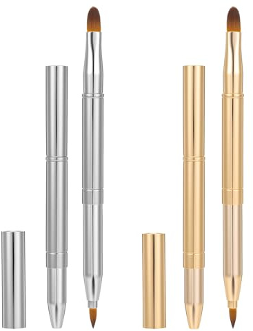 2Pcs Retractable Lip Brush, Double-ended Retractable Lip Brush for Lipstick with Cap for Lip Gloss Travel Applicator (Gold and Silver)