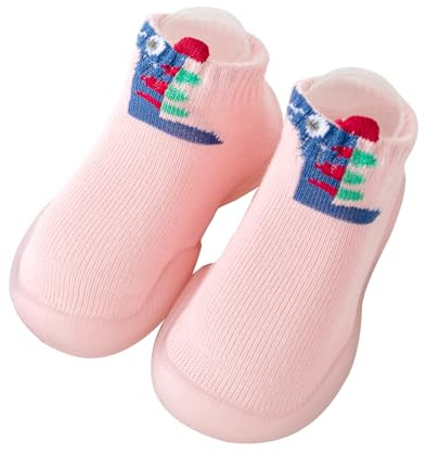 Baby Girls Boys First Walking Shoes Anti Slip Slippers Socks Barefoot Shoes Toddler Infant Non Slip Sole Shoes Breathable(Peach Pink, 18-24Month)