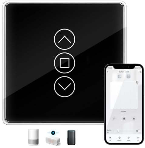 1Pack Interrupteur Volet Intelligent WiFi, Interrupteur de volet roulant 86x86mm avec Contrôle LED, Compatible Alexa Google Home, Programmation Intelligente, Vocale et Contrôle à Distance, Noir