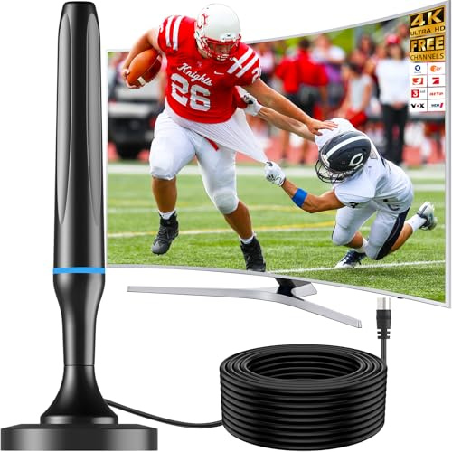 DVBT2 Antenne, DVB-T/DVB-T2-Antenne, Stärkere Stabantenne für digitales Fernsehen/Digital TV/DAB Radio/DVB-T2 Tuner Stick, Maximale Signalqualität - Mit Magnetfuß 3m Kabel