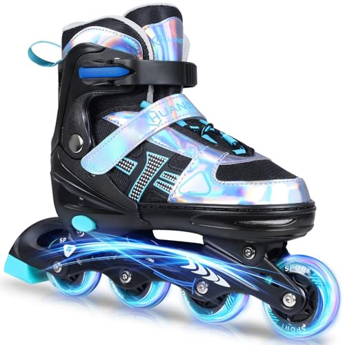 HUANOVIX Kids Inline Skates - Adjustable Roller Skates for Boys Girls with Light Up Wheels, ABEC 7 Carbon Bearings, 4 Size Adjustable for Youth, Children, Beginners, Teenagers and Adults
