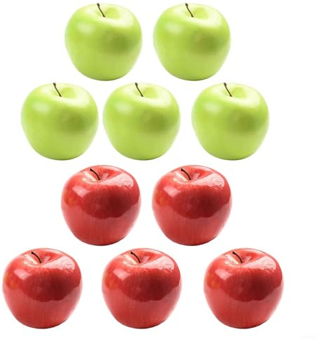 Bulevisiter 10 manzanas artificiales grandes rojas y verdes, frutas decorativas para cocina, hogar, alimentos, decoración para el hogar y jardín (5 x rojo + 5 verde)