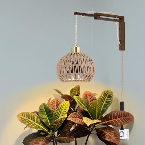 QIHONGLT Hanging Grow Lights for Indoor Plants - 35W 4000K Full Spectrum Plant Light, Wall Mounted Grow Light with Wooden Bracket, Timer, 15FT Power Cord, Ideal for Plants, Flowers & Home Decor