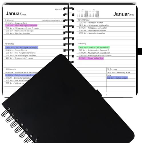 DIN A5 2026 möteskalender på tyska, möteskalender, veckoplanering, agenda och arrangör, veckokalender bokkalender med inbunden konstläder och 120 g/m² papper