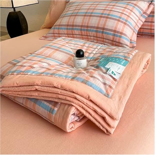 Manta acolchada de algodón refrescante, ligera y transpirable, edredón fino para todas las estaciones, lavable a máquina, colcha con estampado a cuadros