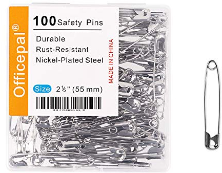 Officepal 100-teilige Sicherheitsnadeln, Größe 4, 2,17 / 55 mm – Langlebiges, rostbeständiges Set aus vernickeltem Stahl – Bestes Nähzubehör-Set für Babykleidung, Handwerk & Kunst