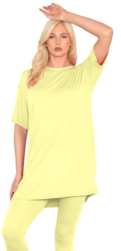 janisramone® Womens Short Sleeve Tunic T Shirts, Round Neck Oversized T Shirts for Women UK, Soft Comfortable Pj Dress, Perfect Summer Longline Ladies Tops Yellow