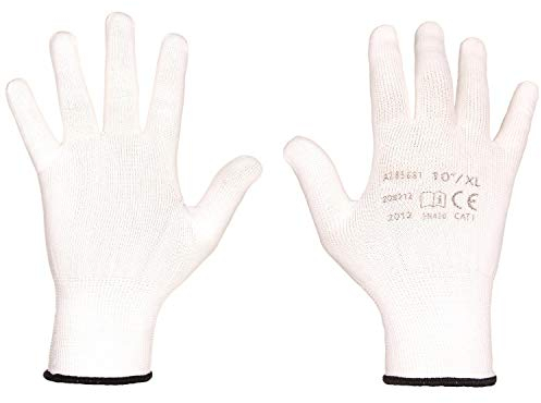3Kamido Gants de travail en polyester tricotés - gants de montage, confortables, pour réparations, entrepôts, pour usage domestique, travaux de finition, atelier, assemblage blanc, 9 L, 12 paires