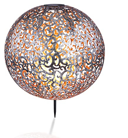 Solarleuchte antike Leuchtkugel mit Dekorgeflecht für den Garten - Außen Deko Solarlampe LED Gartenlampen Solar Silber (Erdspieß Dekoleuchte Antik Optik Große Kugel Durchmesser 40 cm)