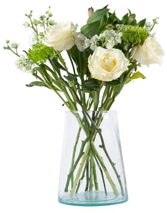 Nicola Spring Jebel Recycled Glass Vase - 3.5L - Clear - Hand-Blown Sustainable Moroccan Glass Flower Vase Indoor Planter Pot for Home, Dining Table, Office, Eco-Friendly Decor