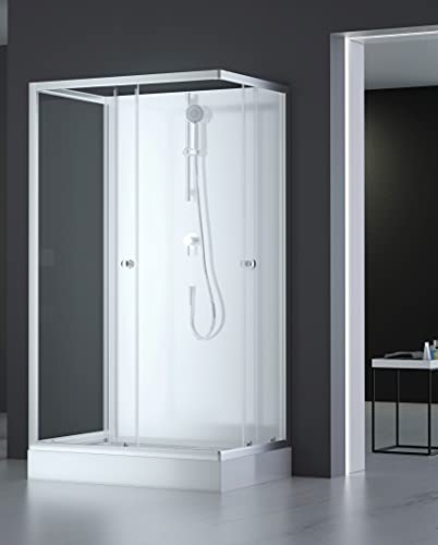 MARWELL Komplettdusche Fertigdusche White Dream 80 x 110 x 200 cm – Komplett Set inkl. Duschwanne und Armatur - reversibel aufbaubar - hochwertiges Aluminiumprofil System