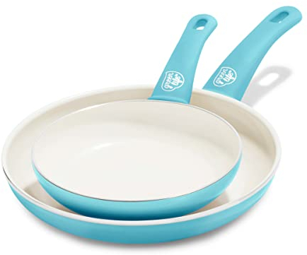 GreenLife Soft Grip Healthy Ceramic Non-Stick 18 cm and 26 cm Frying Pan Skillet Set, PFAS-Free, Oven Safe, Caribbean Blue