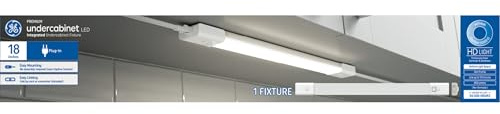 GE LED HD+ Undercabinet Light Fixture, Linkable Integrated Slim Profile Fixture for Kitchens, Daylight Color, Plug-in, 18in (1 Pack)
