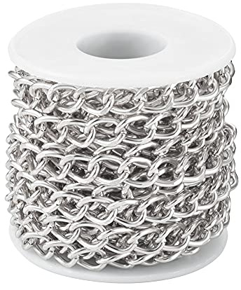 Craftdady, Rotolo di catena a maglia barbazzale in alluminio da 5 metri, con maglie non saldate, con bobina, in stile punk cubano, per collane, bracciali e gioielli fai da te, argento