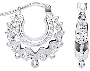 Sterling Silver Victorian Style Gypsy Creole Hoop Earrings - 15mm