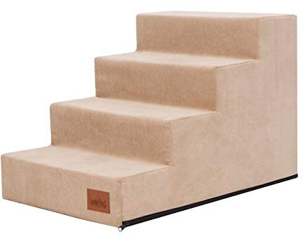 Hundetreppe, Katzentreppe, Antirutsch und Beständig - Haustiertreppe mit 4 Stufen für kleine Hunde - 60 x 40 x 40 cm - Savoy - Beige