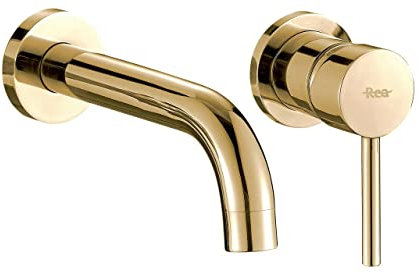 VBChome Robinet de Lavabo Doré à 2 Trous - Montage Mural Encastré - Salle de Bain à Levier Unique - Design Moderne et Élégant - Haute Qualité