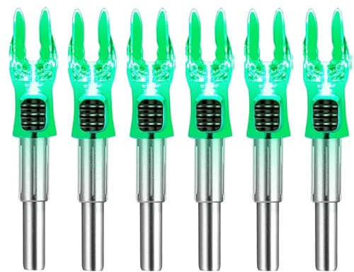DEEPOWER S Lighted Nocks for Arrows .244/6.2mm 6/12 Pack Lighted Arrow Nocks for Archery Hunting (6 PCS/Green)