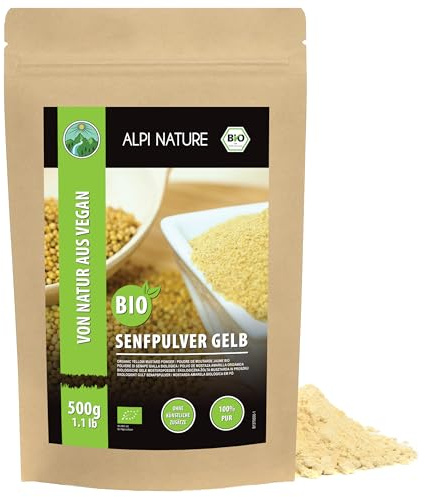 Alpi Nature Organic Mustard Powder Yellow White 500g 1.1 lb, Ground White Yellow Mustard Seeds