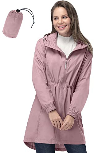 33,000ft Women's Rain Jacket Lightweight Hooded Long Rain Coat Waterproof Jacket Ladies Packable Functional Jacket Windbreaker Breathable Active Outdoor Coats