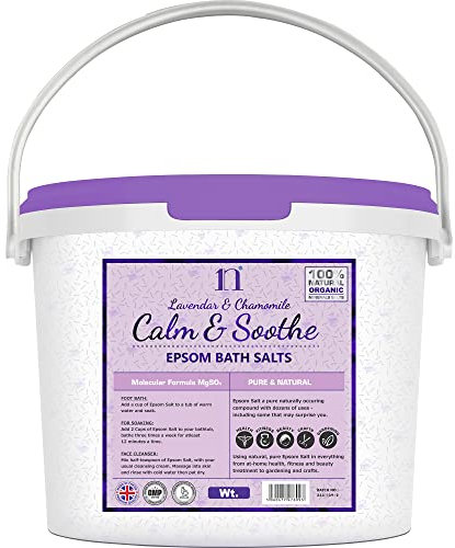 Scented Epsom Salt Calm & Soothe Salts with Lavender & Chamomile Bucket Food Grade Magnesium Sulphate Foot Soak Salts Bath Epsom Salts (Lavender & Soothe, 1KG)