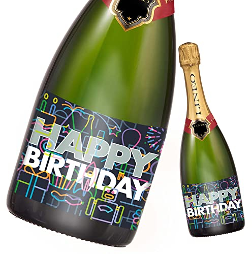 2 Stück Geburtstags-Flaschenetikett; Happy Birthday Etikett für Sekt- & Weinflaschen selbstklebend; Geburtstags-Geschenk für Männer & Frauen (14,8 x 10,5 cm) (Happy Birthday)