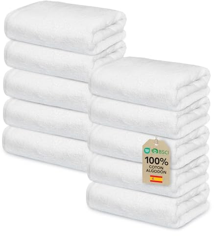 Ôhm Toallas de Cara 30x30 cm 100% Algodón 500 g/m² – Toalla Pequeña de Lavabo – Suave y Alta Absorción – Color Blanco, Oeko-Tex – Pack 10 Unidades