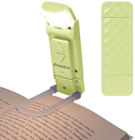 Runesol Luce per Lettura Libri a Letto Ricaricabile USB, 5 LED Lampada da Lettura per Libro Notturna, 80h Portatile Booklight con Clip, Idea per gli amanti dei libri, Viaggi, Bambini x Frutta Verde