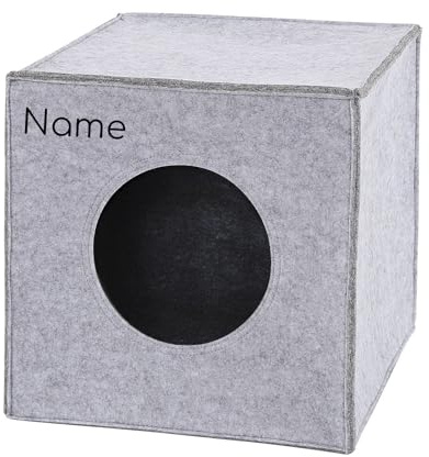 lionto Caverne pour Chats en Feutre Robuste adaptée aux systèmes de rayonnage, 33x37x33 cm, lit pour Chats Pliable en Forme de Cube, Niche sans Coussin Confortable, Gris Clair (avec nom imprimé)