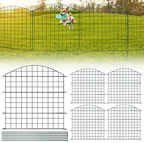 Fiqops Lot de 20 clôtures d'étang avec 20 éléments de clôture et 24 clôtures de jardin en métal - Barres de fixation décoratives - Clôture pour le jardin - Clôture pour chiens - Arche supérieure
