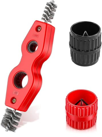VIVIIHOO Lot de 3 outils d'ébavurage pour tuyaux en cuivre - Ébavureur et nettoyant pour tuyaux en PVC et en acier - Pour l'intérieur et l'extérieur - Avec brosse d'extension de tuyau - Outil