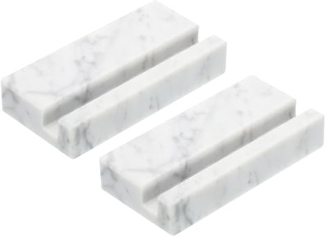 PATIKIL Soporte para Tarjetas de Visita para Escritorio, Pack de 2 Soportes de Tarjetas de Mármol Organizador de Tarjetas de Piedra para Oficina y Exposición, Blanco