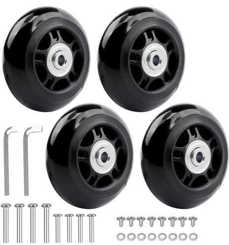 LSTOPGO Ersatzräder für Gepäck und Koffer, 70 mm x 24 mm, Gummi, Lenkrollen, Reparatur mit 608zz Inline-Skate-Ersatzrollen (2 Achsen), 4 Stück