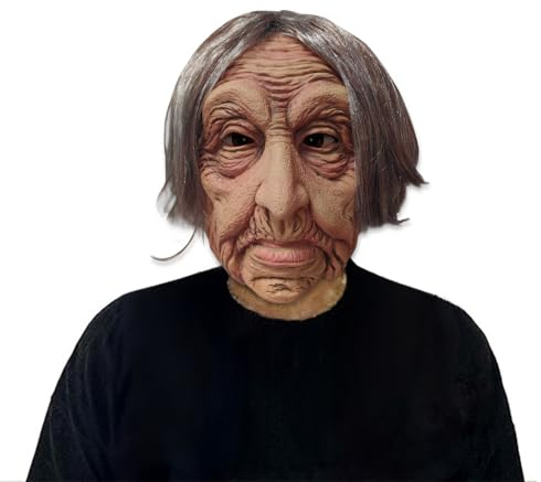 OPAHUTER Maschera di Halloween, Maschera di Demoni Sorridenti, Maschera in Lattice, Maschera Spaventosa da Strega con Capelli, Maschera da Vecchia per Adulti Carnevale o Halloween Cosplay