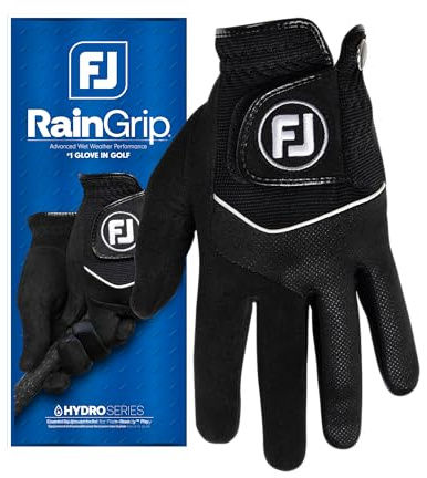 FootJoy RainGrip - Guante de Golf para Hombre, Negro, M-L, Mano Izquierda (para Golfista diestro), Guante de Golf, Agarre para Clima húmedo, Guante Impermeable, Comodidad de Secado rápido, Ropa de