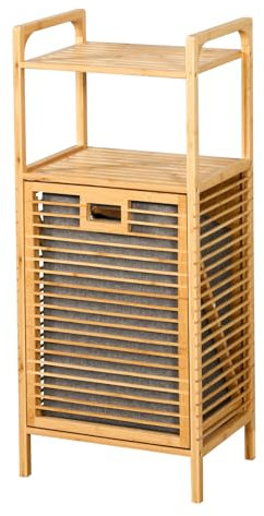 KARAT - Panier à linge en bambou - Bac à linge salle de bain - Collecteur de linge sale chambre - Trieur en bois avec bac à linge - Tri-linge écologique - Arizona, 30P x 40L x 95H cm