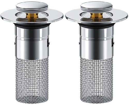 Kellegour 2 Piezas Tapón de Lavabo Universal Pop Up,34-40mm Tapon Lavabo Baño en Acero Inoxidable,Tapones Desagüe Lavabo Universal,Tapón de Drenaje de Fregadero para Baño,Lavamanos,Bañera y Cocina